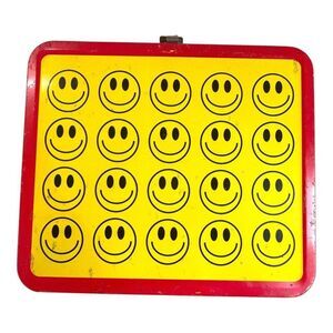 Vintage Yellow Red Smiley Face Metal G Whiz Lunchbox With Matching Thermos READ